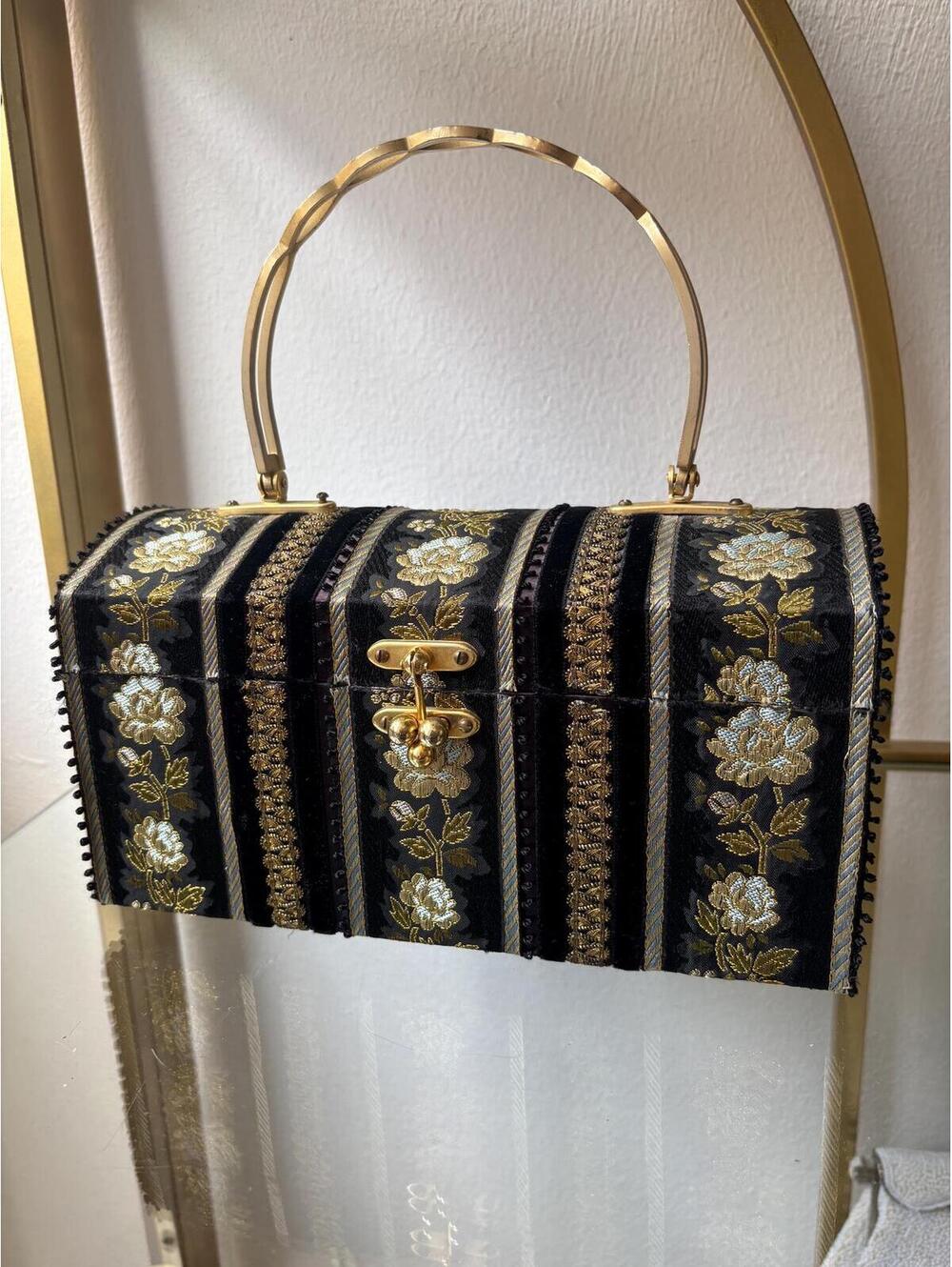 Vintage 1960s Black & Gold Brocade Box Bag